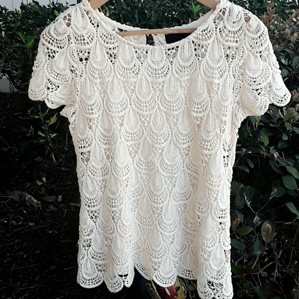 Cynthia Rowley Scalloped Lace Top